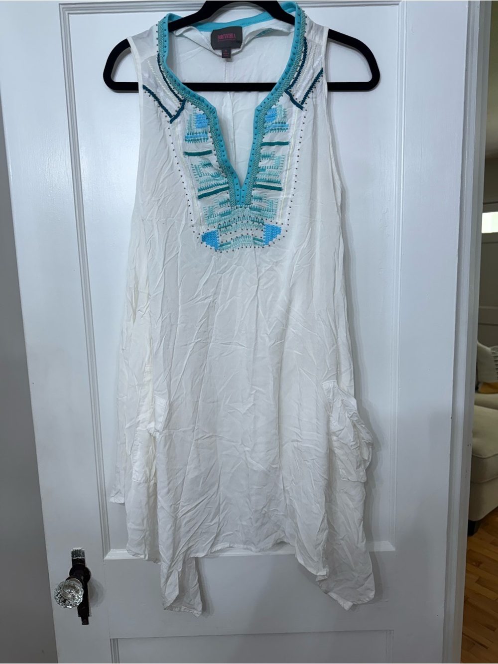 Forcynthia Beachwear Boho White Embroidered Swing Dress Cover Up
